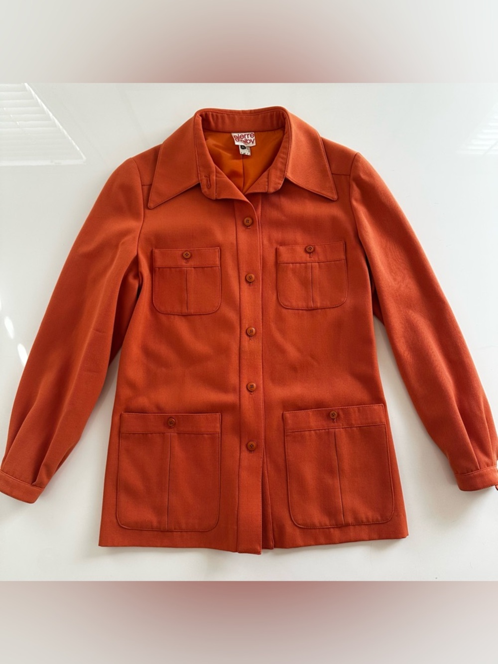 Wool 70s Melange Burnt Orange Button-Front French Trench Coat
